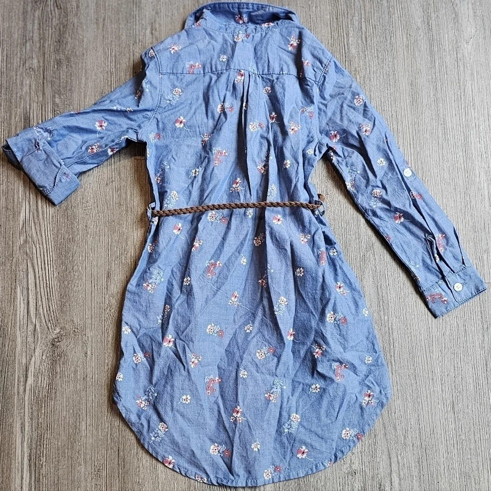 H&M Denim Girls' Blue Floral Print Collared Dress Size 3-4Y
